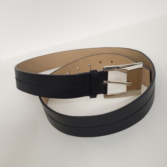 MICHAEL KORRS BELT BLACKWITH PRINTED MK LOGO SILVERBUCKLE Women's Extra Large - Picture 3 of 9